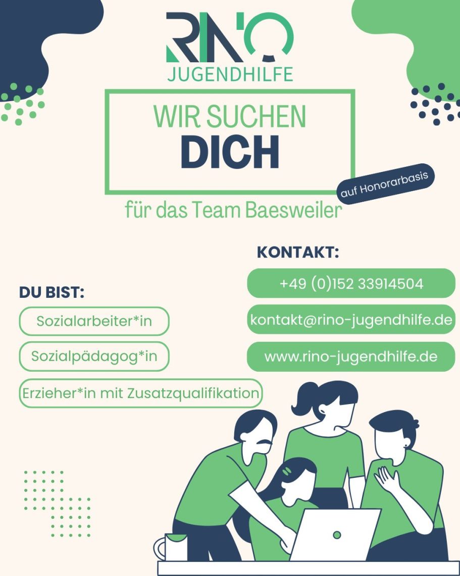 Stellenanzeige für das Team Betreuer mit Kontaktdaten und Anforderungen.
